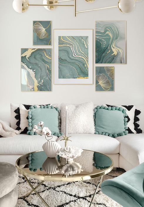 Miętowy Marmur Lewy Wzór Złoty Plakat 50x70cm